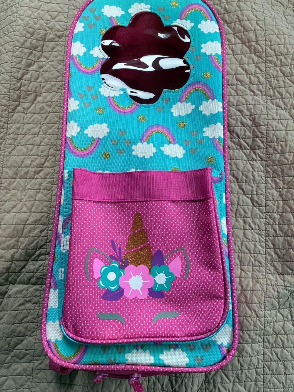 Our Generation 18" Doll & Clothes Backpack Carry Case Bag Pink Unicorn Rainbows